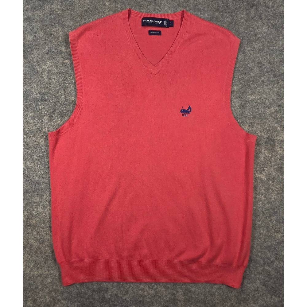 Polo Golf Ralph Lauren Coral Pink Sweater Vest Whale Mens L Maidstone Club